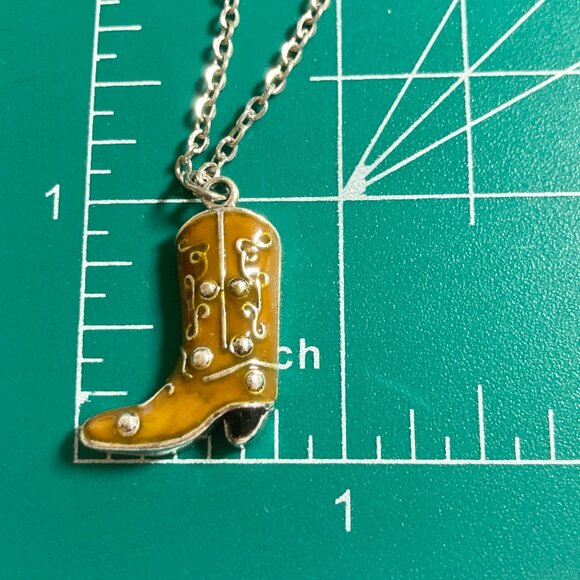 Cowboy Boot Necklace Cowgirl Brown Enamel Country Western Stainless Steel 24" - Picture 8 of 9